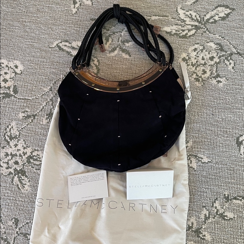 Stella McCartney Black small Hobo Bag with pink acrylic trimming Rope Detail